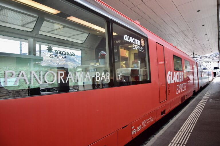 Glacier Express panoramic carriages at the platform